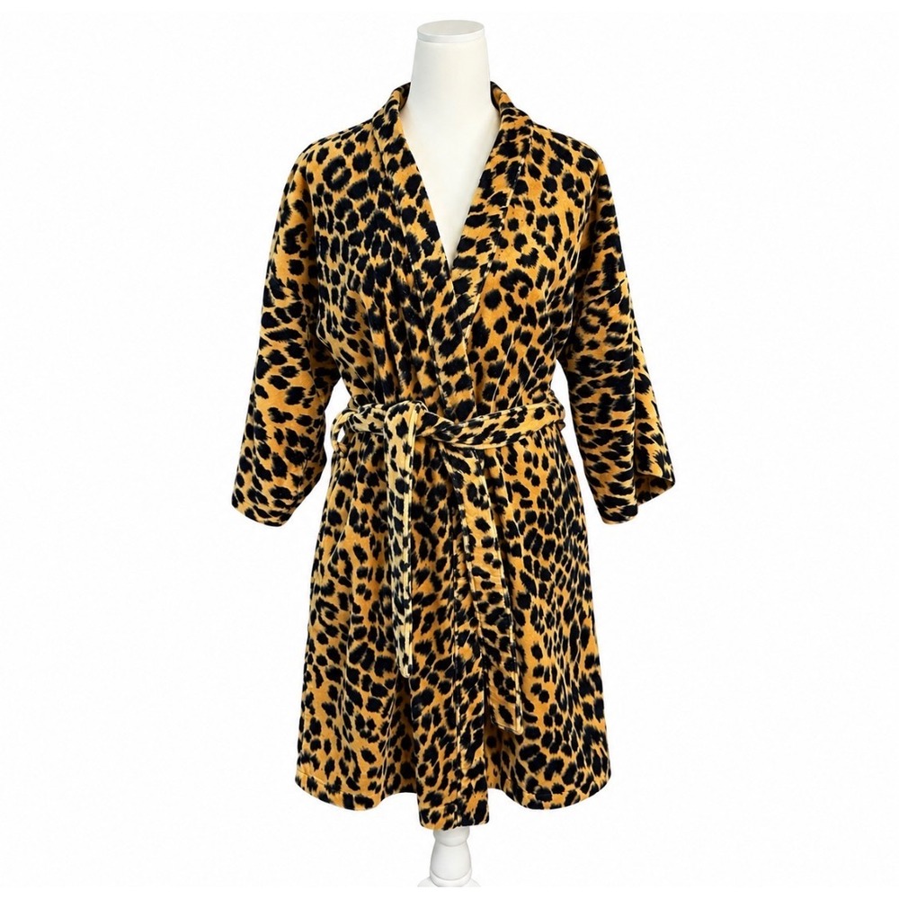 Vintage Cypress Robe Womens M Leopard Animal Print 100% Cotton Made Brazil Plush